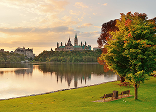 Fall scene over lake.