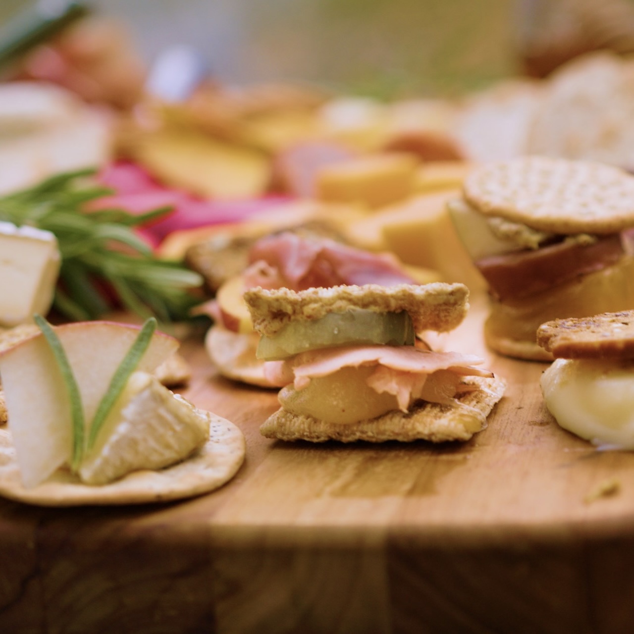 A board with savory s'mores prepared